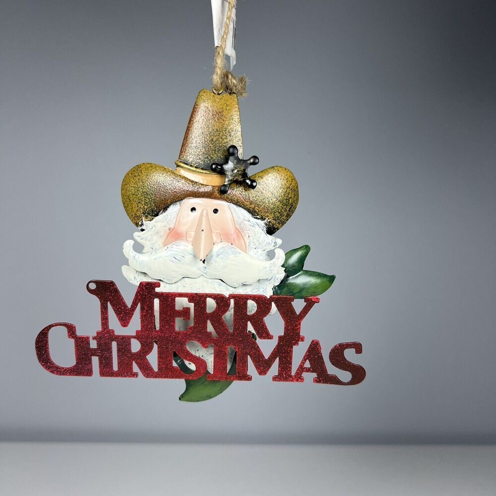 Merry Christmas Cowboy 5” Ornament Metal Tin By Sterling